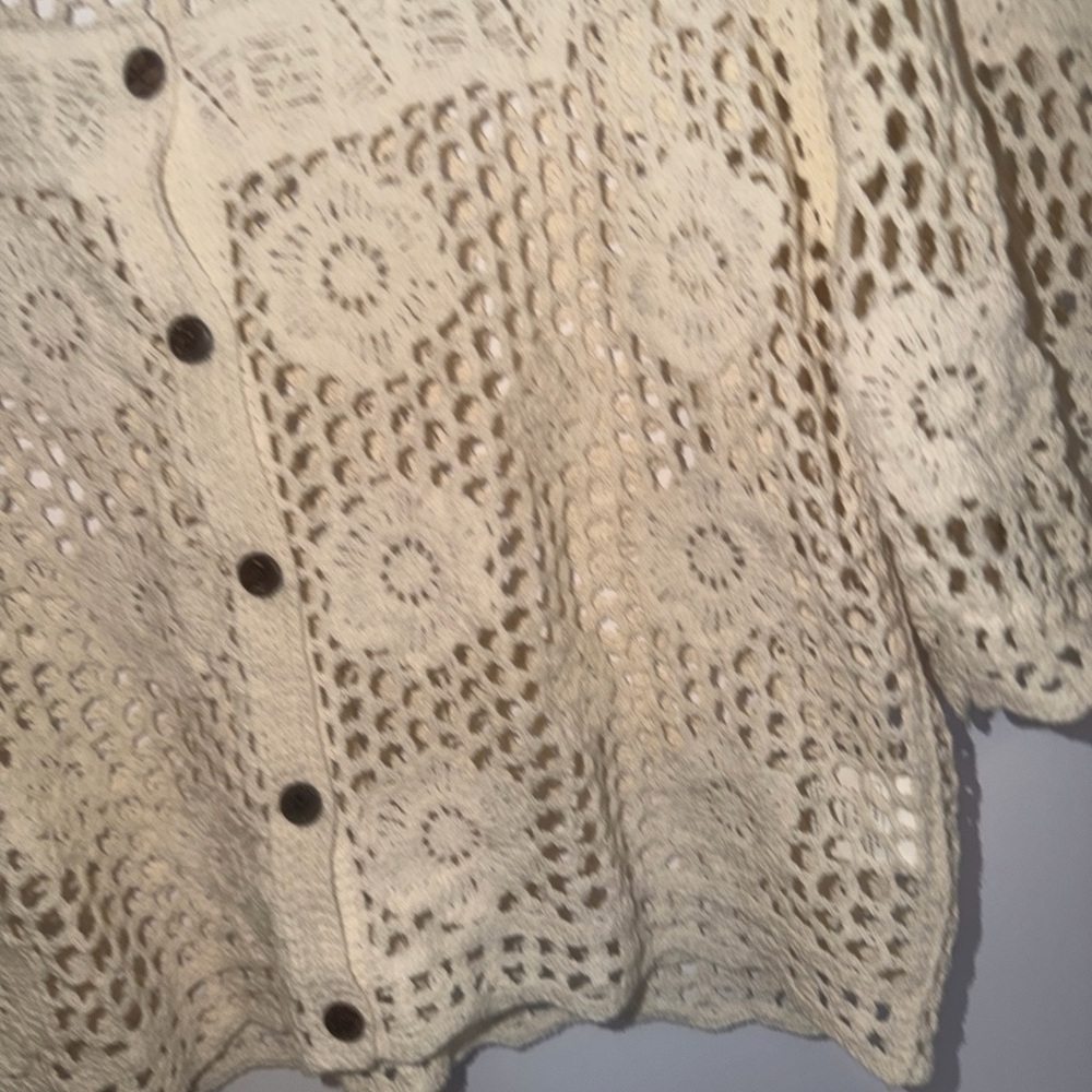 Chic Cream Crochet Button-Up Blazer - Picture 6 of 9